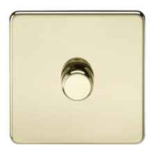 Screwless Polished Brass Dimmer Light Switch - Single 1 Gang 2 Way 10-200w (LED 5W-150W)
