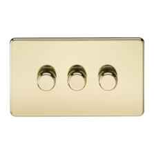 Screwless Polished Brass Dimmer Light Switch - Triple 3 Gang 2 Way 10-200w (LED 5W-150W)