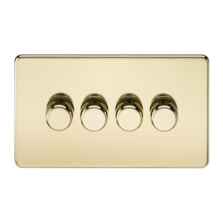 Screwless Polished Brass Dimmer Light Switch - Quad 4 Gang 2 Way 10-200w (LED 5W-150W)