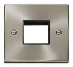 Satin Chrome Empty Grid Switch Plate  - 2 module with black interior