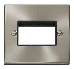 Satin Chrome Empty Grid Switch Plate  - 3 module with black interior