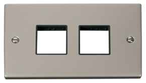 Pearl Nickel Empty Grid Switch Plate - 4 module with black interior
