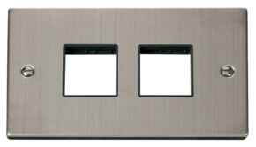 Stainless Steel Empty Grid Switch Plate - 4 module with black interior
