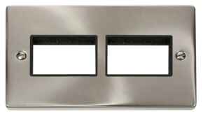 Satin Chrome Empty Grid Switch Plate  - 3+3 module with black interior