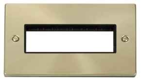 Satin Brass Empty Grid Switch Plate  - 6 module with black interior