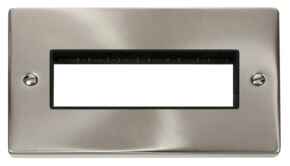 Satin Chrome Empty Grid Switch Plate  - 6 module with black interior