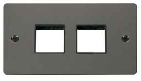 2 Gang Mini Grid Flat Plate  2 + 2 Switch Aperture - Black Nickel with Black Interior