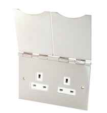 Satin Chrome 13A Floor Socket Outlet - 2 Gang Unswitched