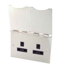 Satin Chrome 13A Floor Socket Outlet  - 2 Gang Unswitched