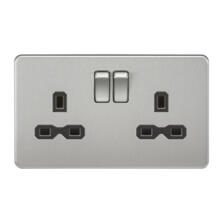 Screwless Brushed Chrome Double Switched Socket