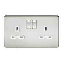 Screwless Polished Chrome Double Switched Socket - With White Interior