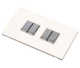 Screwless White and Chrome Light Switch - 4 Gang 2 Way