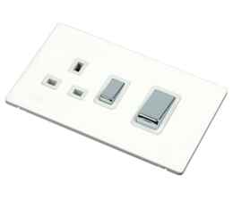 Screwless White & Chrome Cooker Switch & Socket - Without Neon
