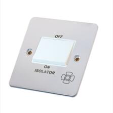 FLAT PLATE 2 GANG 45A DP SWITCH NEON SOCKET POLISHED BRASS BLACK INTERIOR