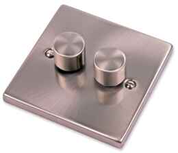 Satin Chrome Empty Dimmer Switch - 2 Gang Twin