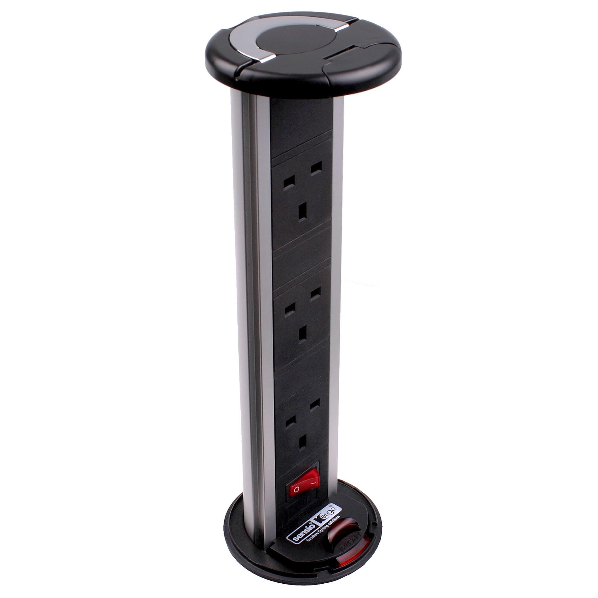 Pop Up Socket - 3 x 240V Worktop Socket - Black Finish