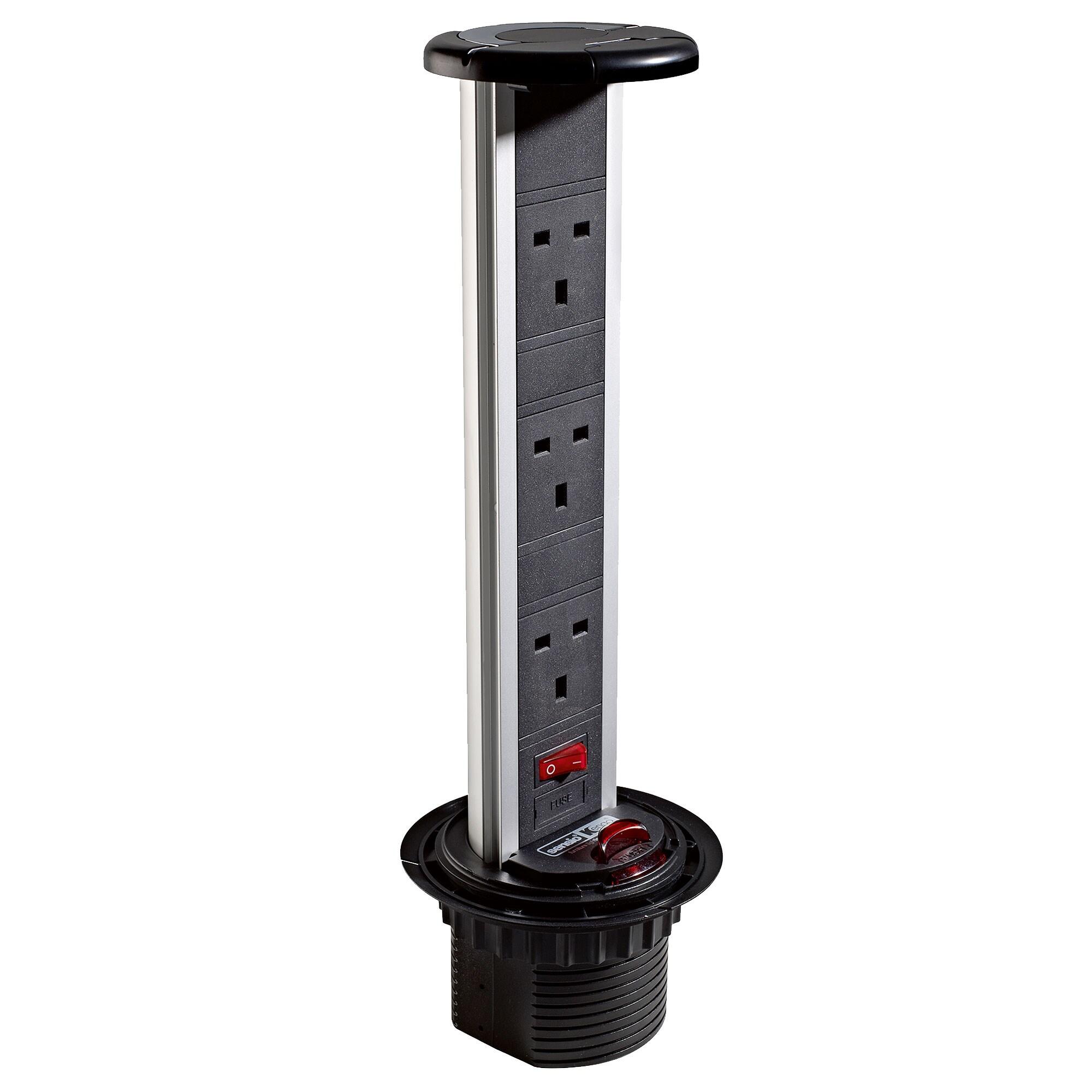 Pop Up Socket - 3 x 240V Worktop Socket - Black Finish
