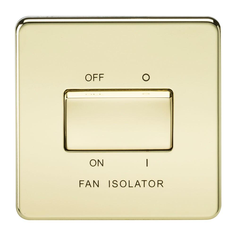 Screwless Polished Brass Fan Isolator Switches - 10A 3 Pole Fan