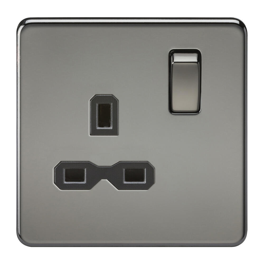 Screwless Black Nickel Single Switched Socket 1 Gang Dp Switched Socket