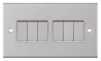 Slimline 2 Way 6 Gang Light Switch - Satin Chrome - With White Interior