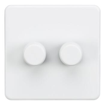 Screwless Matt White LED / Standard Dimmer Switch - Double 2 Gang 2 Way 
