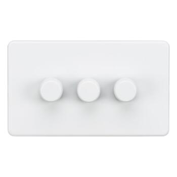 Screwless Matt White LED / Standard Dimmer Switch - Triple 3 Gang 2 Way