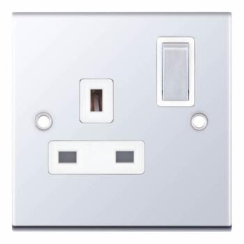 Slimline 13A Single Switched Socket - P/Chrome - With White Interior