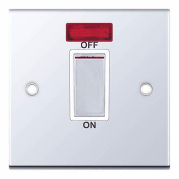 Slimline 45A 1 Gang DP Switch - Polished Chrome - White Interior With Neon