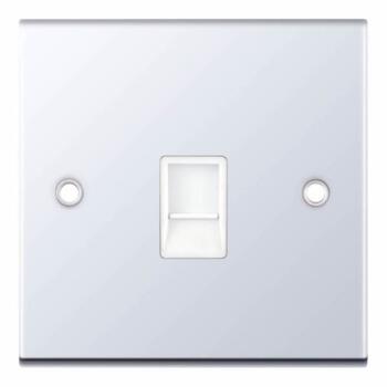 Slimline Single RJ45 Data Outlet Socket - P/Chrome - With White Interior