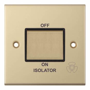 Slimline Fan Isolator Switch - Satin Brass - With Black Interior