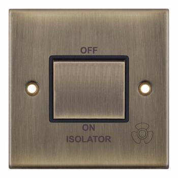 Slimline Fan Isolator Switch - Antique Brass - With Black Interior