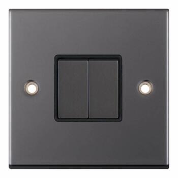 Slimline Black Nickel Light Switch  - 2 Gang 2 Way Double