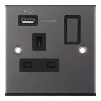 Slimline Black Nickel USB Socket  - Single