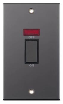 Slimline Black Nickel 45A DP Cooker / Shower Switch  - 2 Gang With Neon