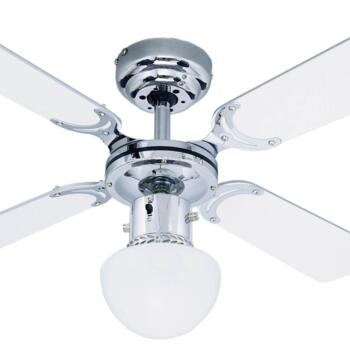 Princess Euro 105 cm Indoor Ceiling Fan with Light Kit White Finish with Reversible White/Beech Blad - 36" Chrome