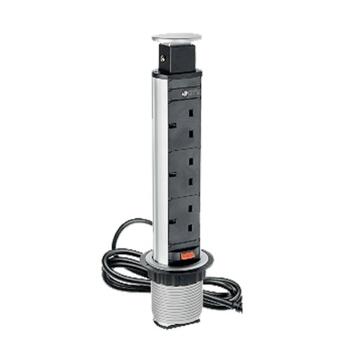 Silver Pop Up Socket - With 3 x 13a Sockets & 2 USB
