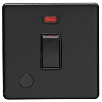 Screwless Matt Black 20A DP Isolator Switch - 1 Gang With Neon & Flex Outlet