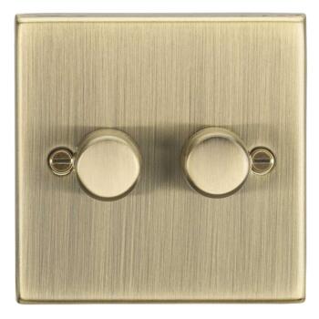 Antique Brass Dimmer Light Switch - 2 Gang 2 Way 10-200w Double