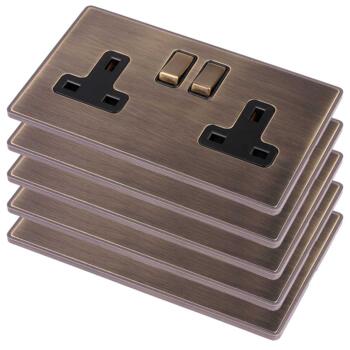 Screwless Antique Brass Double Socket - Pack of 5 @ £11.68 each 