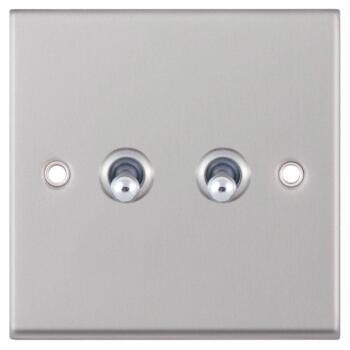 Satin Chrome Toggle Switch - 2 Gang 2 Way Double