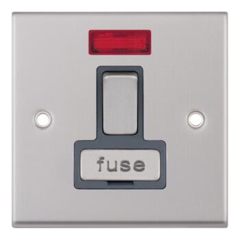 Satin Chrome & Grey 13A Fused Spur Connection Unit - Switched With Neon