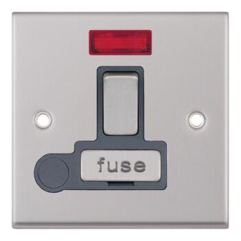 Satin Chrome & Grey 13A Fused Spur Connection Unit - Switched With Neon & Flex Outlet