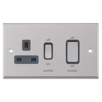 Satin Chrome & Grey Cooker Control Switch & Socket - Without Neon