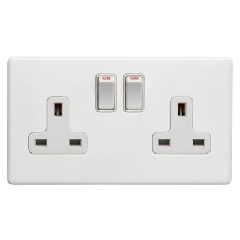 Screwless Concealed White Metal Double Switched Socket - 1 Piece