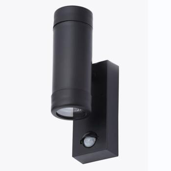 Black Coastal IP44 GU10 LED Outdoor Up & Down Wall Light With PIR Sensor