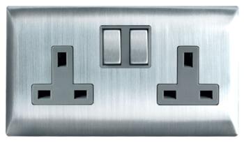 Screwless 13A Double Socket - Brushed S/Steel - Brushed Stainless Steel