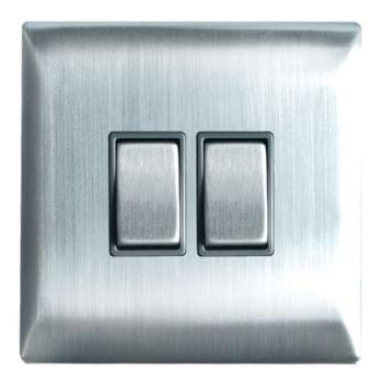 Screwless 2 Way Double Light Switch - B S/Steel - Brushed Stainless Steel