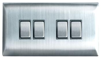 Screwless 2 Way 4 Gang Light Switch - B S/Steel - Brushed Stainless Steel