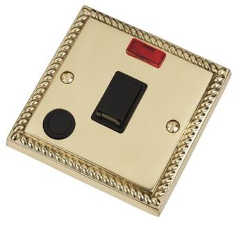 Georgian Brass 20A DP Switch & Neon - Flex Out - With Black Interior