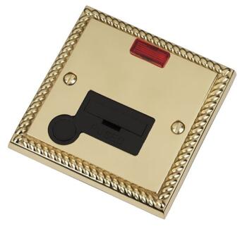 Georgian Brass Unswitched Fused Spur 13A & Neon - With Black Interior